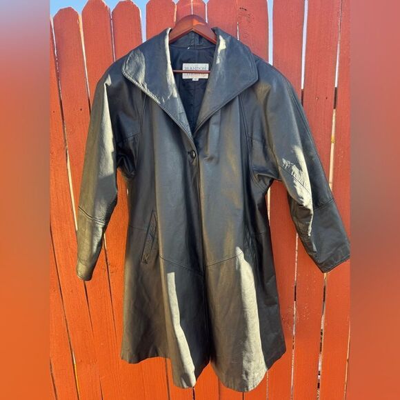 Brandon Thomas vintage lined leather one button trench coat flair matrix sz M - Picture 1 of 12